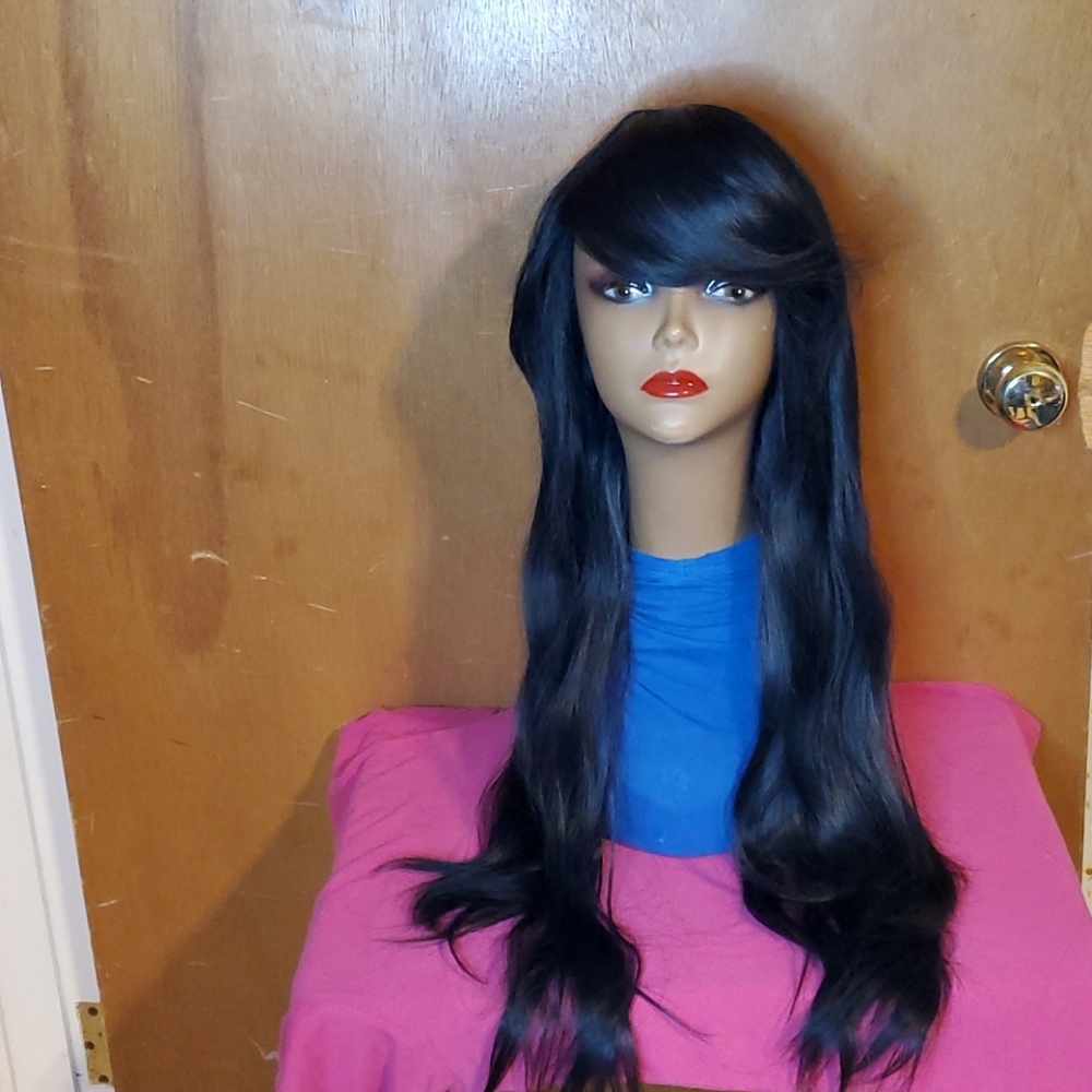 Long Black Wig With Bang